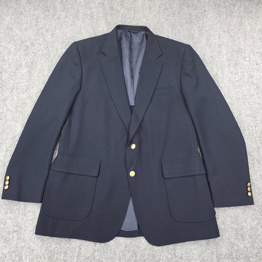 Vintage Perma-Prest Blazer Mens 46 Long Navy Gold Buttons USA Classic Collection - Picture 3 of 16
